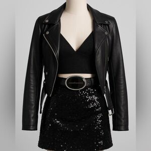 🖤 Roccobarocco Black Textured Leather Belt with Crystal Oval Buckle – Size 42
